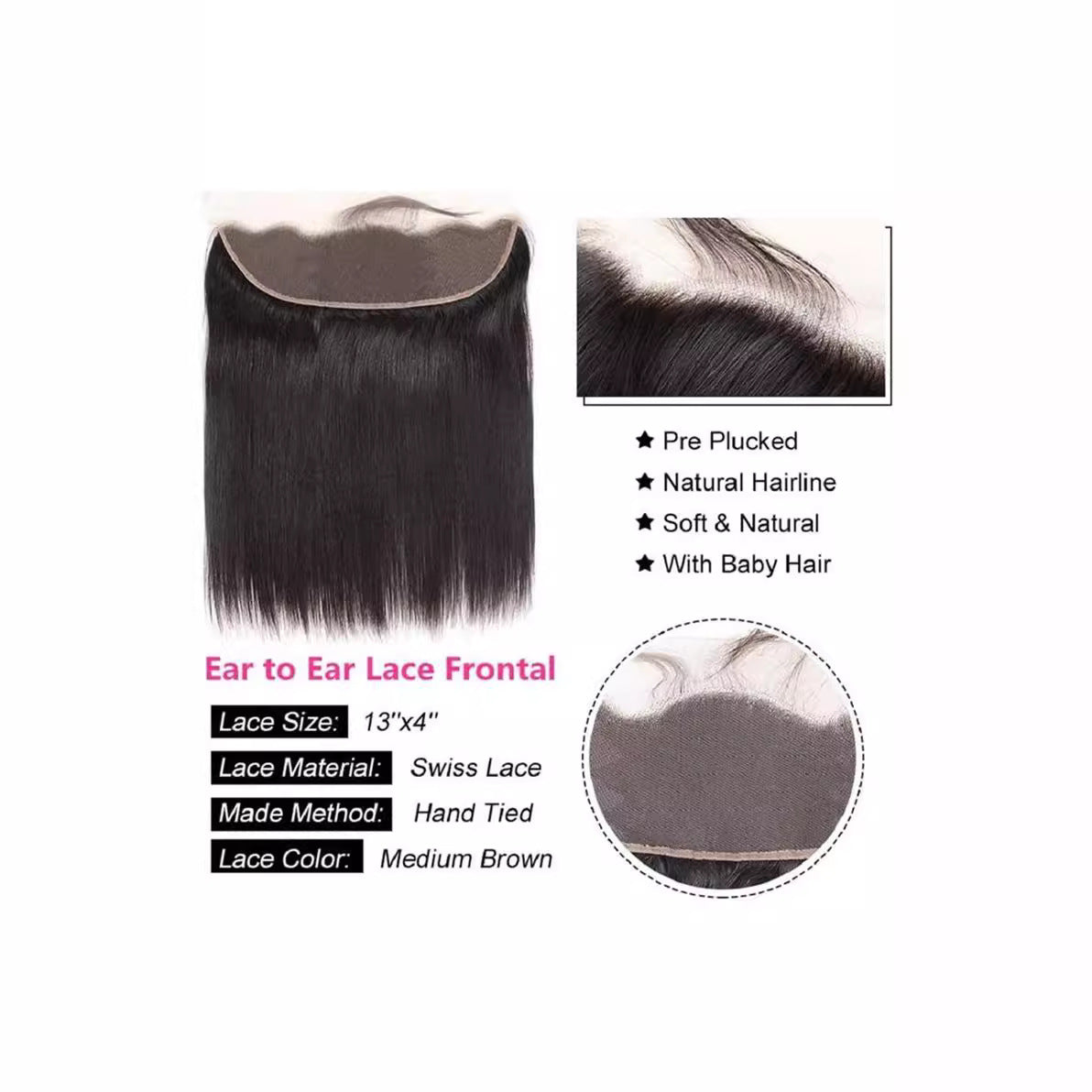 Ear To Ear Vietnamese Straight Human Hair 13*4 Lace Frontal