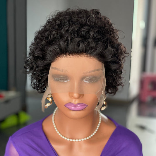 Curly pixie cut lace wig human hair