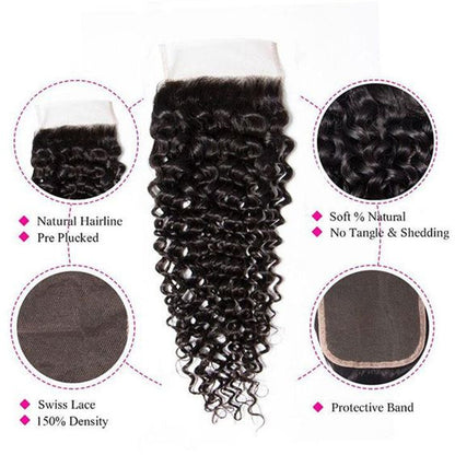 4by4 kinky curly Transparent closure lace human hair