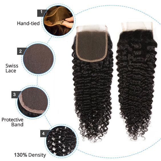 4by4 kinky curly Transparent closure lace human hair