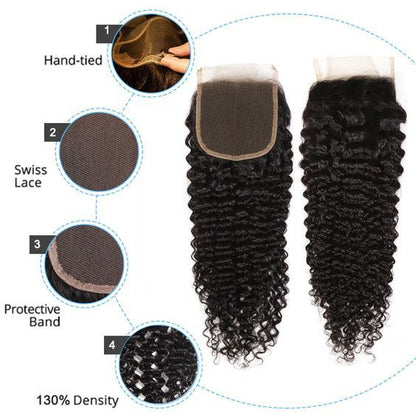 4by4 kinky curly Transparent closure lace human hair