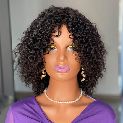 Curly fringe human hair wigs with bangs