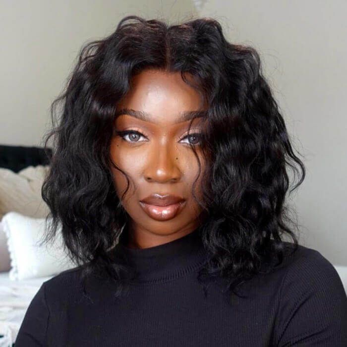 Glueless Short Wave Bob Wig Human Hair Lace Front Wig 13X4 Lace