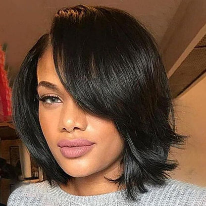 180% Density Bob Lace Front Wig – Short Silky Straight Human Hair Wig